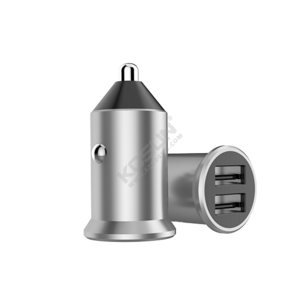 5V/2.4A Dual Ports Metal Car Charger with Plastic Head